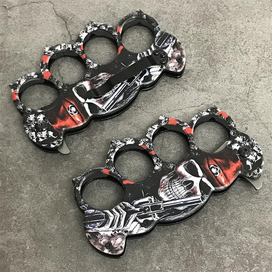 Outdoor Folding Four Hole Carbon Steel Handle Knuckle Dusters Knife