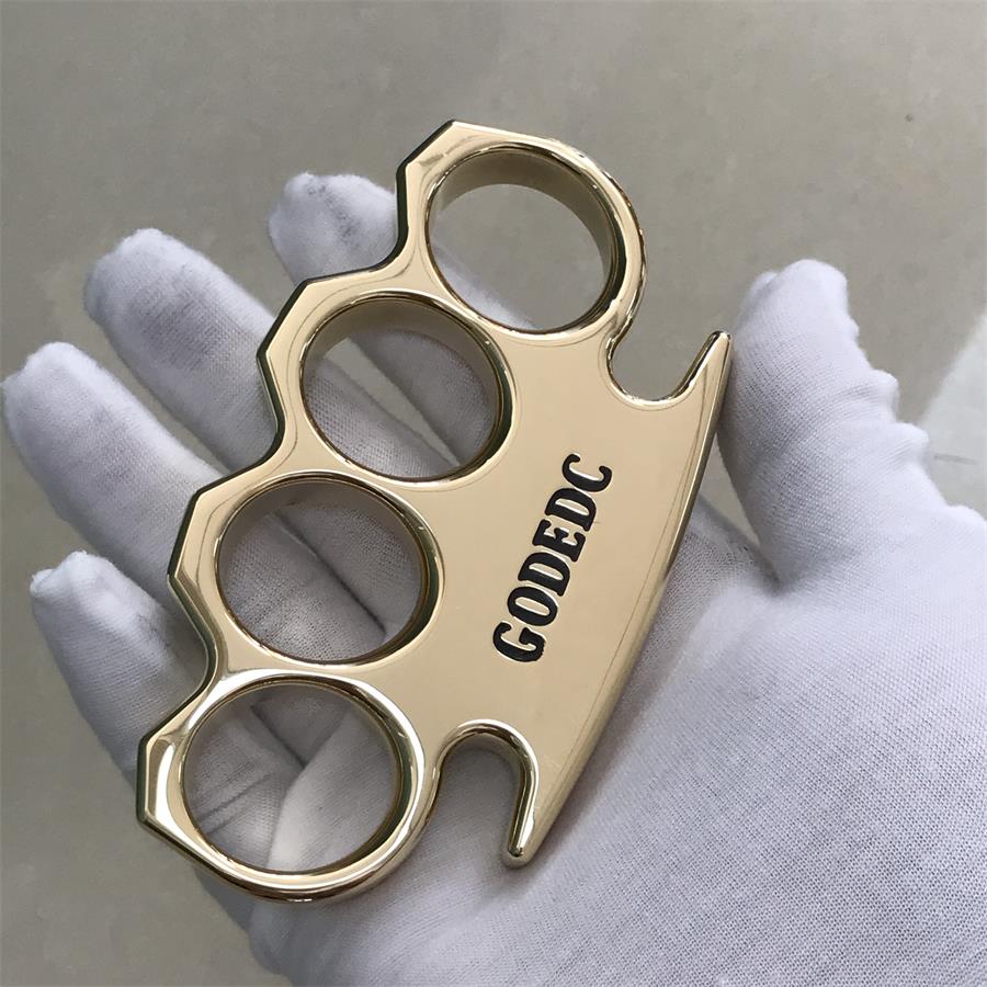 Black Wax GODEC Classic Mirror Polished Brass Knuckle Dusters Large Hole Outdoor Tool