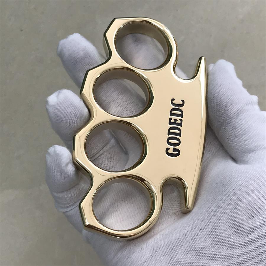 Black Wax GODEC Classic Mirror Polished Brass Knuckle Dusters Large Hole Outdoor Tool