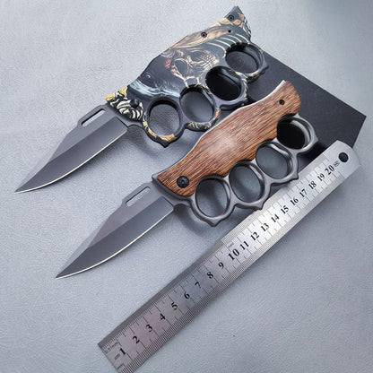 Wooden Handle Folding Outdoor Pocket Four Holes EDC Knife