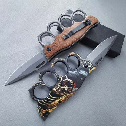 Wooden Handle Folding Outdoor Pocket Four Holes EDC Knife
