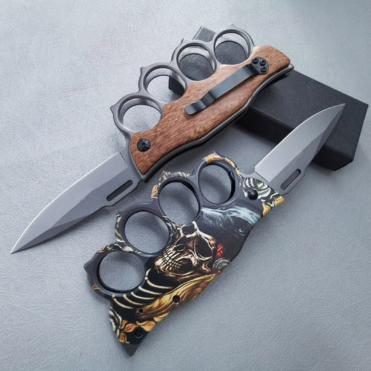 Wooden Handle Folding Outdoor Pocket Four Holes EDC Knife