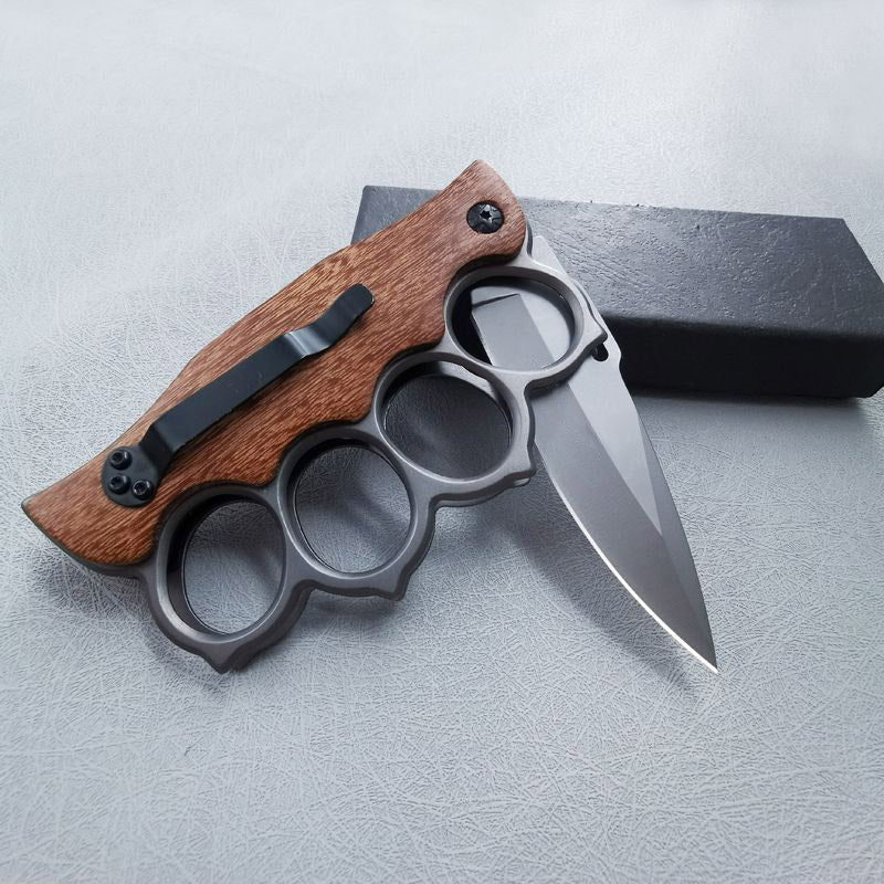 Wooden Handle Folding Outdoor Pocket Four Holes EDC Knife