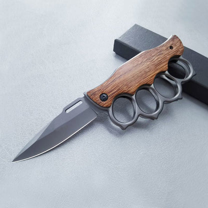 Wooden Handle Folding Outdoor Pocket Four Holes EDC Knife