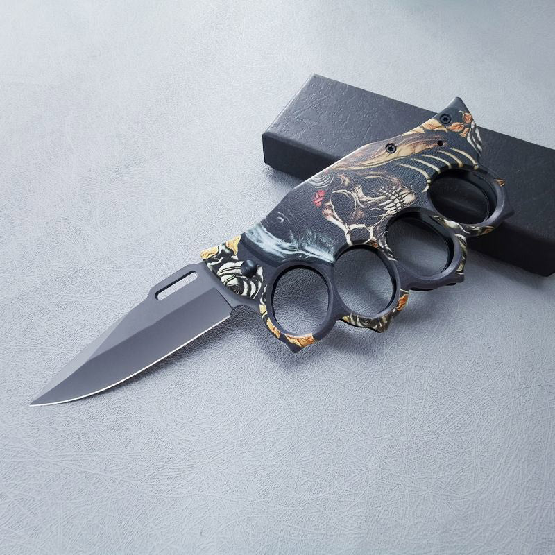 Wooden Handle Folding Outdoor Pocket Four Holes EDC Knife
