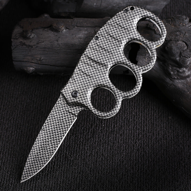 Multifunctional Four-hole Outdoor Black-plated Titanium Carbon Fiber Knife