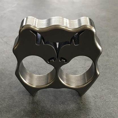 Dog Head Titanium Knuckle Dusters Two-hole Outdoor EDC Keychain Easy Carry