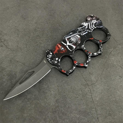 Outdoor Folding Four Hole Carbon Steel Handle Knuckle Dusters Knife