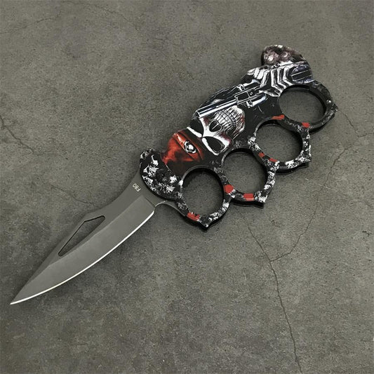 Outdoor Folding Four Hole Carbon Steel Handle Knuckle Dusters Knife