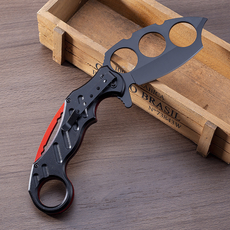 Folding Outdoor Black Multi-functional EDC Knuckle Dusters Knife